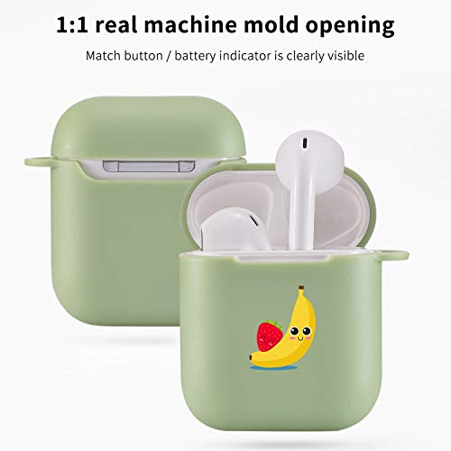 Maycari Cute Banana&Strawberry Case For Airpods 2&1 With Keychain,（Green） Fruits Design Protective Soft Tpu Cover Compatible With Apple Airpods Charging Case For Girls&Boys #TOP5