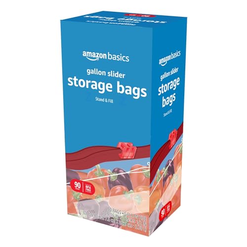 Image of Amazon Basics Slider Gallon Food Storage Bags, BPA Free, Stand-Up Bottom, Easy to Fill, 90 Count