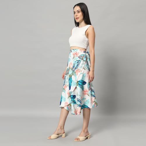 Image of GirlCode Women's Boho Floral Print Wrap Front Self Tie Knot Midi Skirt Women & Girls