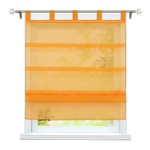 ESLIR Raffrollo mit Schlaufen Gardinen Küche Voile Raffgardinen Transparent Schlaufenrollo Modern Vorhänge Uni 1 Stück Orange BxH 80x140cm 1 Stück