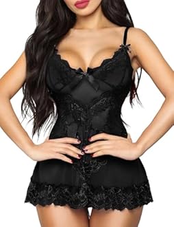 GirlFriend Babydoll Lingerie for Women Lace Chemise Beautiful Nightgown Sleepwear Dress