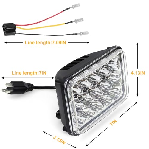 Image of 4x6 Headlights Led 4PCS w /H4 Socket Headlamp Compatible with The Following Models:Peterbilt Rectangular H4651 H4652 H4656 H6545 H4666 Kenworth Freightinger Ford Probe Chevy Cutlass