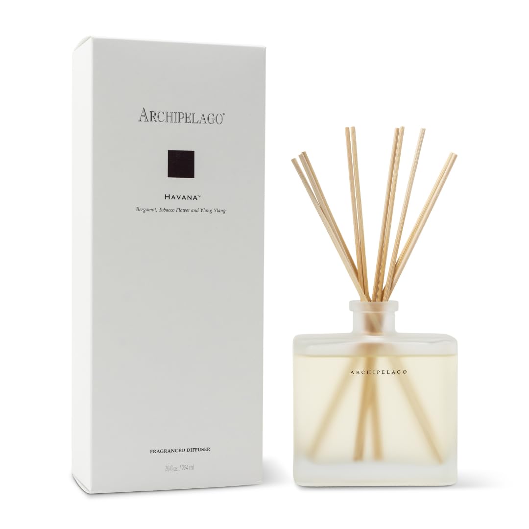 Havana Reed Diffuser, Home Fragrance Reed Diffuser, Includes Fragrance Oil, Frosted Glass Vessel & 10 Diffuser Reeds, Perfect for Home, Office or Gift, 7.6 Fl Oz