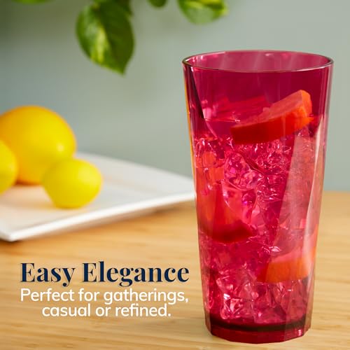 US Acrylic Optix Plastic Reusable Drinking Glasses (Set of 8) Jewel Tone Color 20oz Water Cups | BPA Free Tumblers Made in USA | Top Rack Dishwasher Safe