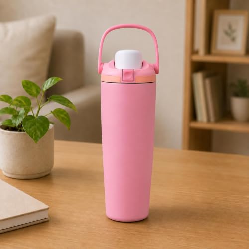 Image of HomeCloud 900ML Stainless Steel Water Bottle - Double-Wall Vacuum Insulated, Leakproof Straw Lid, BPA-Free Reusable Travel Flask with Two-Way Spout for Gym, Office & Outdoor Use (Pink)