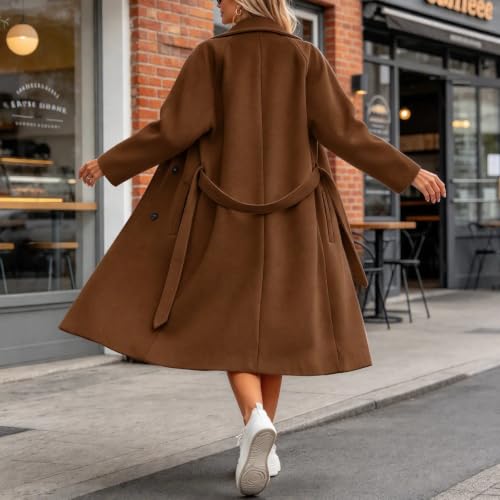 Pea Coats for Women Notch Lapel Double Breasted Long Classic Trench Coat - image 5