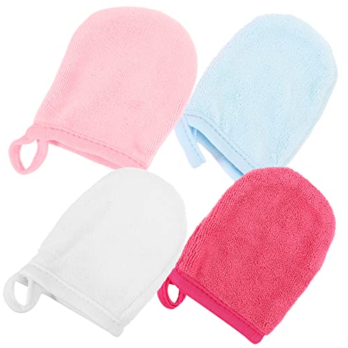 HONMEET 洗顔用手袋 フェイシャルクレンジンググローブ マイクロファイバー製 メイク落とし用 しなやか再利用可能な美容タオル お手入れ簡単 顔の汚れ深く洗浄 4個入り 色指定不可