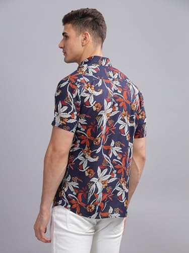 Image of MODERN ELEGANCE Men Slim Fit Navy Small Liberty Floral Printed Casual Shirt