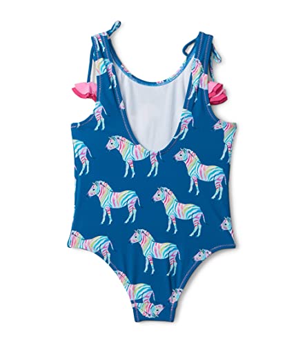 Image of Hatley Girl's Rainbow Zebra Shoulder Bow Swimsuit (Toddler /Little Kids /Big Kids)