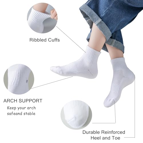 Boys Athletic Socks Half Crew Cushion White Cotton Soft Comfortable Socks for Kids2