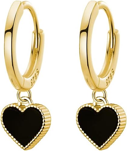 SLUYNZ Solid 925 Sterling Silver Black Heart Hoop Earrings for Women Teens Love Heart Hoop Earrings Huggie