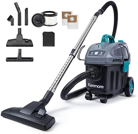 Kenmore KW3050 Wet Dry Canister Vac 4 Gallon 5 Peak HP 2-Stage Motor Shop Vacuum Cleaner with Washable HEPA Filter & Dust Bags for Hard Floor & Carpet, Black
