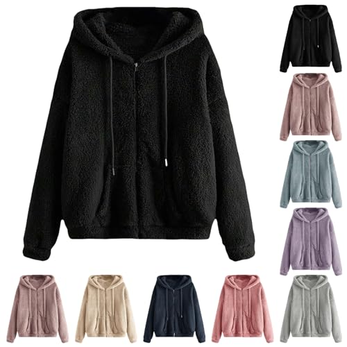 Tednrk Womens Sherpa Jacket Casual Zip Up Hoodies Oversized Fleece
