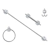 MODONA Four Piece Bathroom Accessories Set, Includes 24” Towel Bar, Robe Hook, Towel Ring, and Toilet Paper Holder – Polished Chrome – Antica Series - 5 Year Warrantee