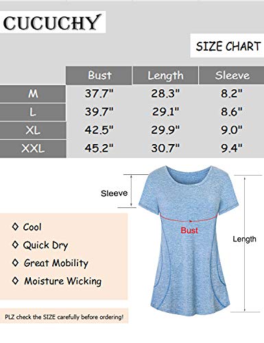 Cucuchy Yoga Outfit Women, Workout Clothing Petite Fitness Gym Top Basic Short Sleeve Round Neck Shirt Breathable Lightweight Tops Comfortable Quick Dry Clothes Training Jersey Shirts Blue M #TOP2