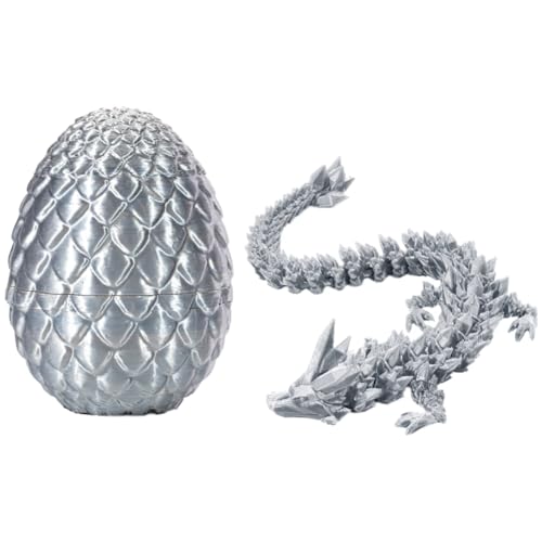 Kexpery 8,7 Zoll beweglicher Drache mit Ei, 3D-Gedruckter Kristalldrache, Kristalldrache, Sammelfiguren for Zuhause, Büro, Auto, Schreibtischdekoration (Silber)