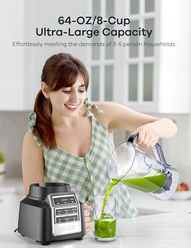 Image of Ganiza Smoothie Blender Max 1800W, Professional Blenders for Kitchen | 64 oz Large Capacity Pitcher, 3 Manual Speeds Maker for Smoothies, Shakes, Frozen Drinks, Sauces, Salsa, Full-Size Countertop