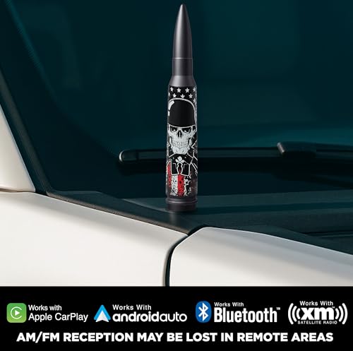 Image of EcoAuto Badass Car Antenna Replacement for Dodge Ram & Ford F150 F250 F350 Super Duty Ford Raptor Bronco Trucks - Anti-Theft Design - Radio Antenna for Truck 1990 - Current (American Skull Black)