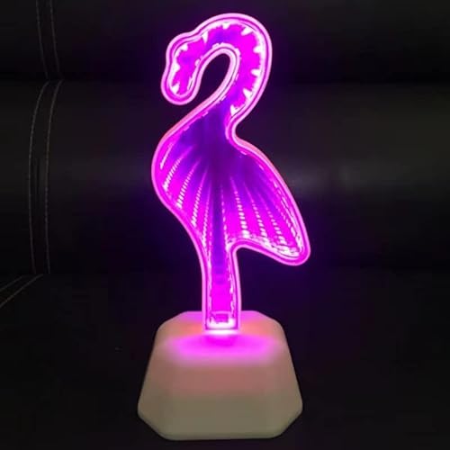 Luz de noche LED, túnel de espejo Luz de noche Túnel de luz 3D Túnel Luz de noche de neón para dormitorio Fiesta de Navidad Luces decorativas (Flamenco rosa)