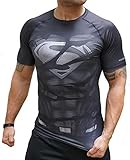 Khroom® Kompressionsshirt Herren Kurzarm atmungsaktiv im Helden Design | Compression Shirt Funktionsshirt Unterziehshirt Funktionsunterhemd für Fitness, Gym, Joggen (Superman B bla