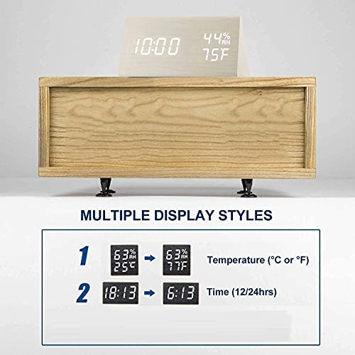 Jall Digital Alarm Clock, With Wooden Electronic Led Time Display, 3 Alarm Settings, Humidity & Temperature Detect, Wood Made Electric Clocks For Bedroom, Bedside, Desk, White #TOP3
