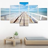 SIGNWIN 5 Panel Canvas Wall Art Modern Art Beach Coastal Multicolor Photography Relax/Calm Tropical for Home Decorations Ready to Hang - 60