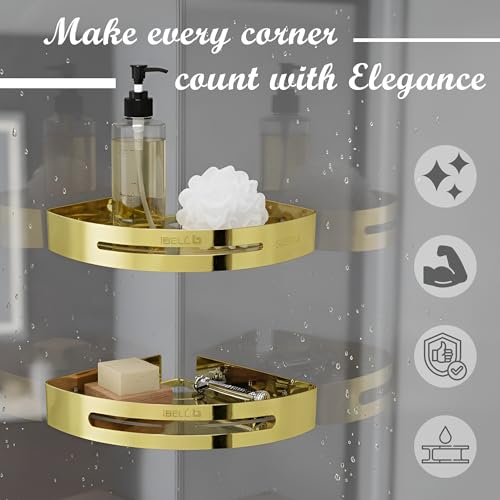 Image of IBELL Stainless Steel Bathroom Corner Shelf Set | 2-Tier Wall Mounted Shelves with Soap Holder | Space-Saving Storage Organizer for Bathroom & Kitchen