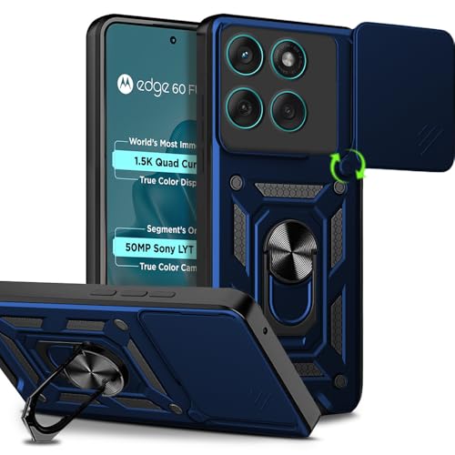 Image of AESTMO Tough Armor Moto Edge 60 Fusion 5G Bumper Back Case Cover | Ring Holder & Sliding Camera Shield Cover | 360 Degree Protection Back Case Cover for Moto Edge 60 Fusion 5G (Blue)
