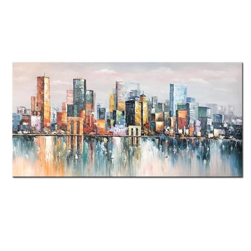 Toile art abstrait ville 40x80cm pour habiller un grand mur vide