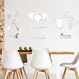 Kitchen Logo Mirror Wall Stickers, Fork Spoon Cup Teacup 3D Acrylic Mirror Decal, Eat Love Sign DIY...