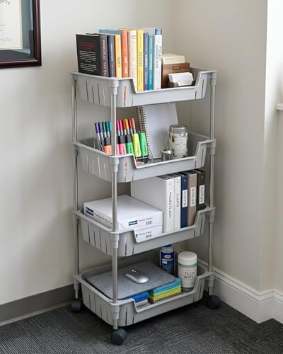 Image of JD FRESH 4-Tier Multi Storage Rack for Home & Kitchen /360-Degree Rotating Wheels with Breathable Kitchen Shelf Storage Rack /Plastic Rolling Cart for Kitchen, Bathroom, Office & Living Room (Grey)