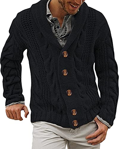 YAOBAOLE Herren Strickjacke Cardigan Schalkragen Knopfleiste Grobstrick Langarm Jacke Gestrickt Dunkelgrau XXL Cover