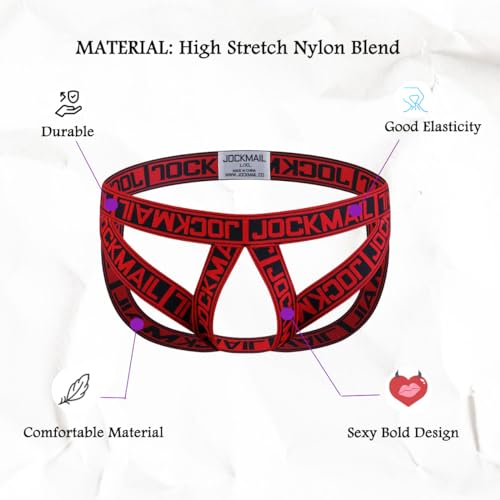 Mens Underwear JockStrap Stretch Mens Jock Strap G-string Athletic Supporter Underwear Red - Thumbnail 6