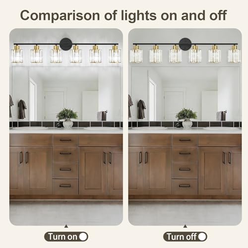 Image of Modern Black Gold Crystal Bathroom Light Fixtures,6-Light