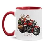Funny Santa Accent Cup, Custom Name Santa On Motorcycle Design Mug, Gift For Siblings, Personalized Santa Claus Ceramic Cup, Customized Christmas Themed Coffee Mug 11oz 15oz