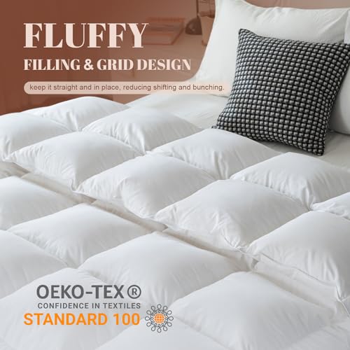 WhatsBedding Feather Comforter,Filled with Feather and Down Fiber, White King Size All Season Duvet Insert, Luxurious Hotel Bed Comforter, 100% Cotton Cover,Medium Warmth with Corner Tabs,106x90 Inch by WhatsBedding - Used condition - Image 6