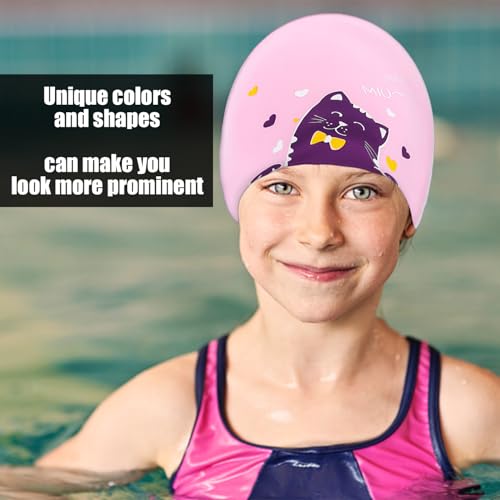 1 -Teilige Rosa Katze Schwimmmütze Mit 1 -Stück -Nasenclip Und 1 Paar Ohrstöpsel, Kinderschwimmkappe, Elastische Schwimmmütze, Schwimmausrüstung.