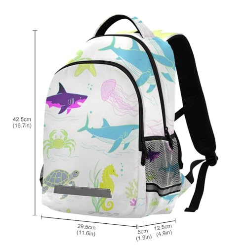 Colorful Underwater Animal Shark Whale Jellyfish bulk backpacks for kids with big book bags for teen mochila para ni?as3