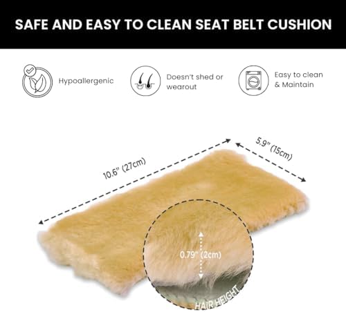 Andalus Authentic Sheepskin Seat Belt Shoulder Pads, Genuine Natural Soft Merino Wool, Comfortable Driving, Shoulder Straps, 2 Pack (Gold) — view 3