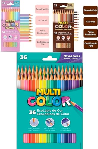 Kit EcoLápis de Cor, Multicolor Sextavado Caixa com 36 Cores + Lápis Cor Tons Pastel Caixa com 10 Co