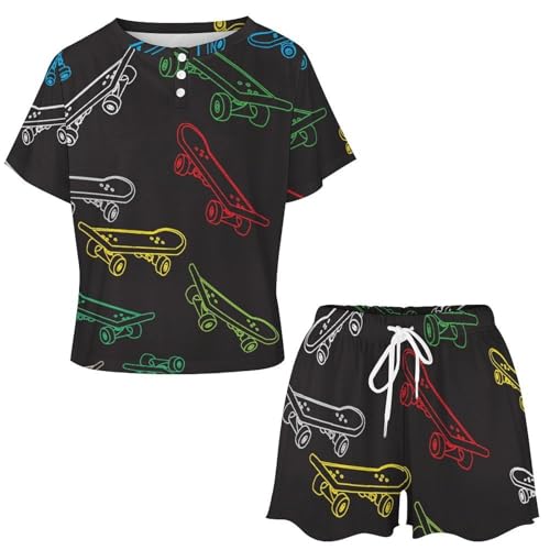 Skateboard coloré ensemble de pyjama femme manches courtes sleepwear - 4
