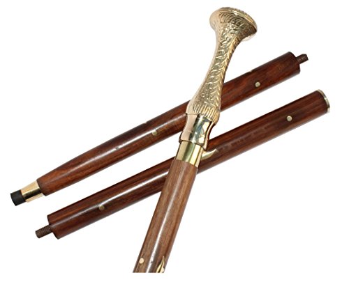 Sun & Moon Walking Stick top Brass Crafted Wooden Staff Handmade Collectible Nautical