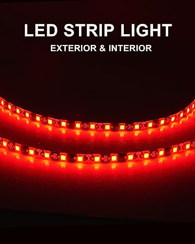 12V Led Light Strip 12" Connectable Red Led Strip Lights For Cars Motorcycle Golf Cart Boat Marine Waterproof Car Led Strip, 4Pack #TOP5