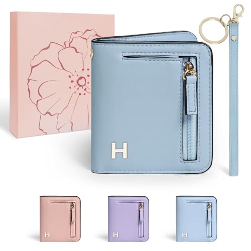Image of COSHAYSOO Initial Teen Girl Womens Wallets RFID Slim Wristlet Keychain Easter Birthday First Communion Confirmation Gifts for 10 11 12 13 14 15 16 17 18 19 21 Year Old College Teenager, Blue Letter H