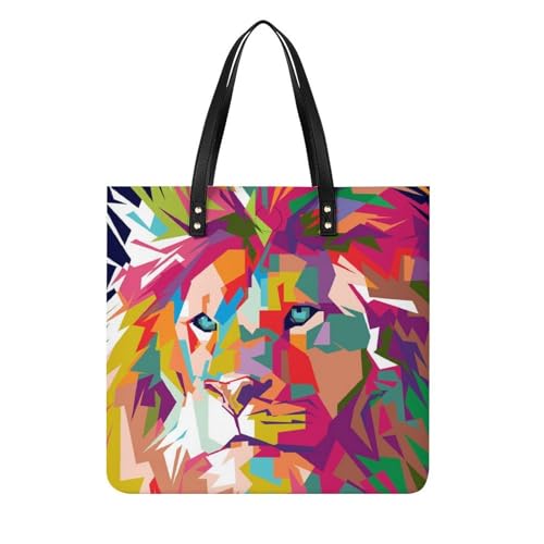 Sac shopping lion coloré de qualité supérieure : grand tote bag chic 39x39cm pour femme