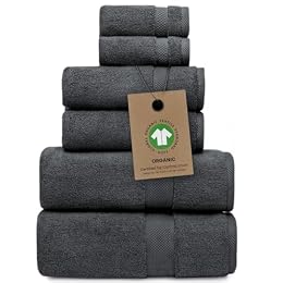 Alusa Home 100% Organic Zero-Twist Cotton Towels - GOTS Certified Luxury Bath Towels - Ultra Soft & Plush 700GSM Long-Staple Cotton - 6 Piece Towel Set (Granite Grey)