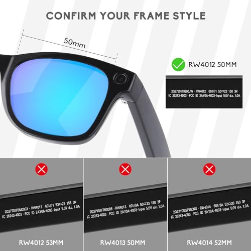 Image of 5 Pairs Polarized Replacement Lenses for Ray-Ban Meta Wayfarer (Gen 2) RW4012 50mm Smart Sunglasses, Anti-Scratch and Impact Resistant