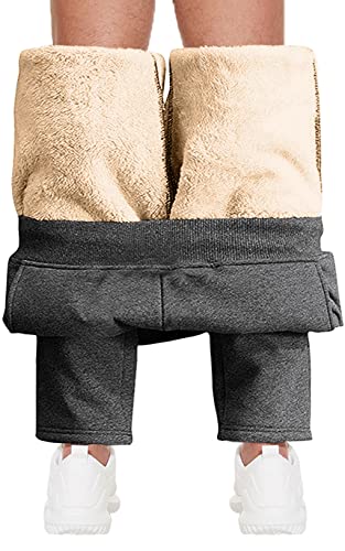 Joligiao Herren Jogginghose Warme Sporthose Lang Baumwolle Sweathose Trainingshose Lose Leichte Herbst Winter Fleece Freizeithose mit Taschen Reißverschluss Atmungsaktiv Klassischer Schnitt,Grau,L Cover