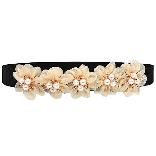 Women's Five-Flowers Slim Elastic Waist Belt Sweet Flower Pearl Cute Stretch Corset for Dresses Plus Size - Main Image