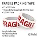 Fragile Packing Tape 2” x 110 Yards – 2-Pack Heavy Duty Shipping & Moving Tape, 2.0 Mil Thick, Acrylic Adhesive – Red Warning Print for Box Sealing